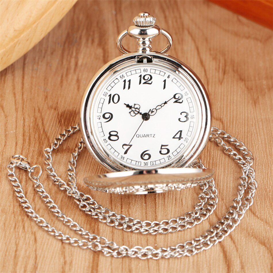 Hollow Silver Pendant Fob Pocket Watch With Necklace