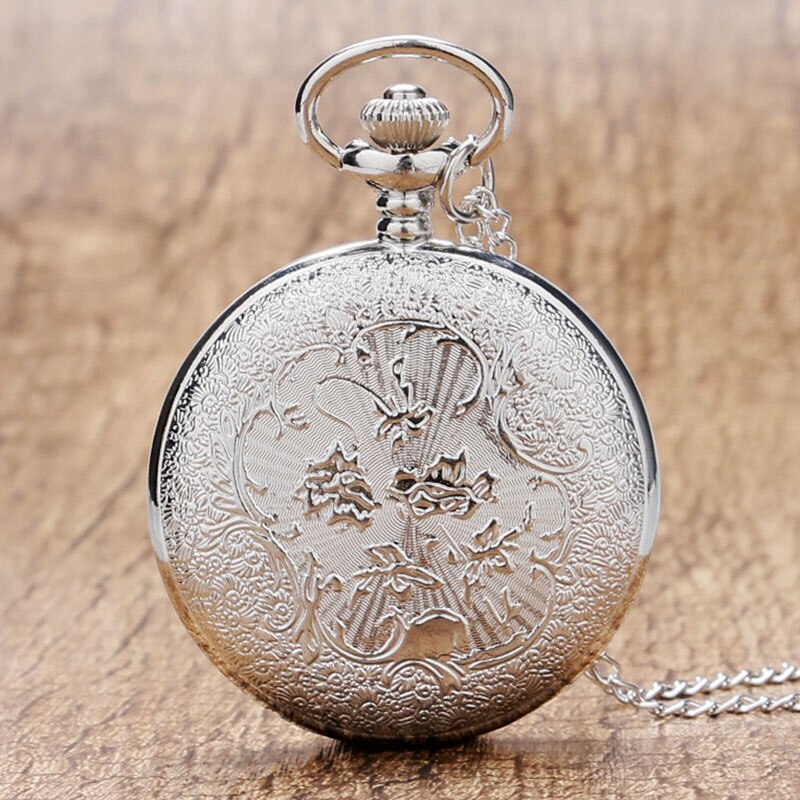 Hollow Silver Pendant Fob Pocket Watch With Necklace