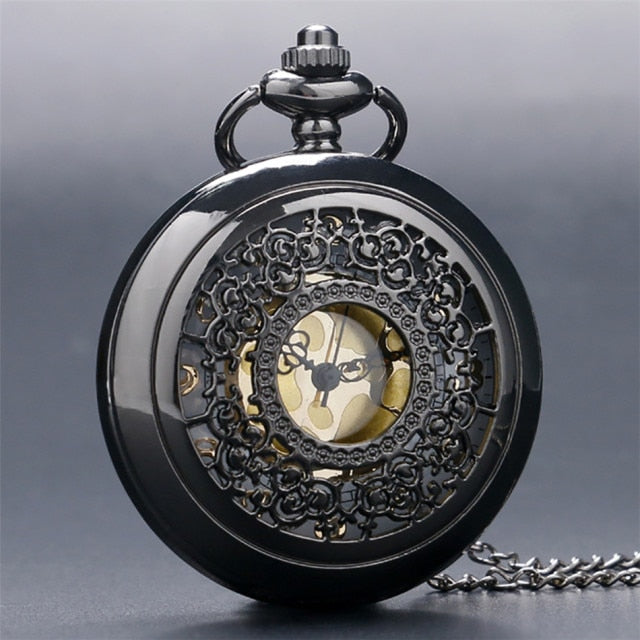 Hollow Silver Pendant Fob Pocket Watch With Necklace
