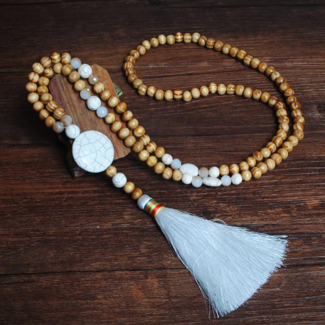 Handmade Stones Tassels Wood Beads Necklace