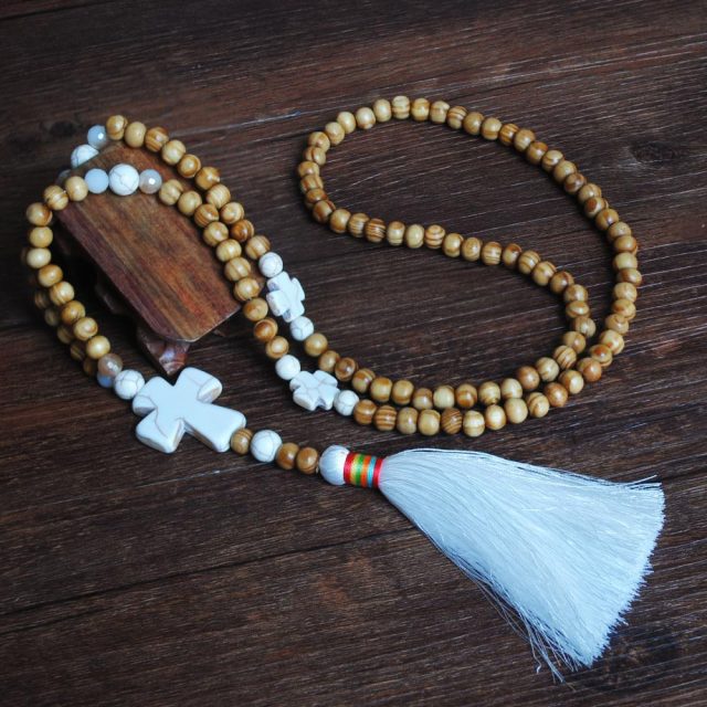 Handmade Stones Tassels Wood Beads Necklace