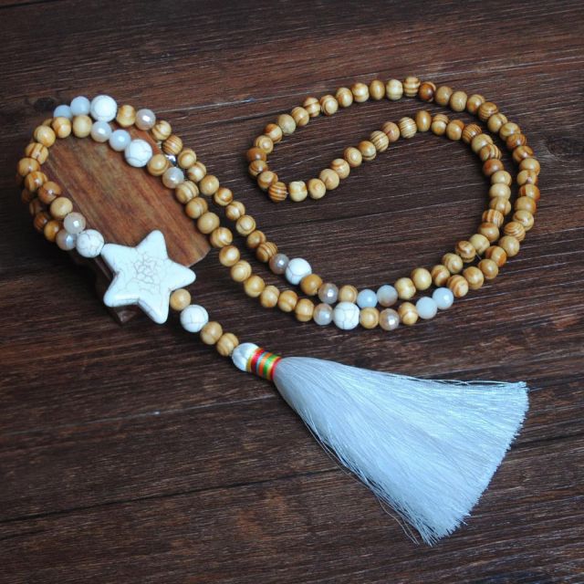 Handmade Stones Tassels Wood Beads Necklace