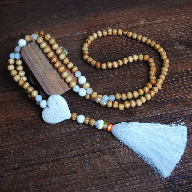 Handmade Stones Tassels Wood Beads Necklace