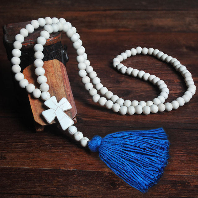 Handmade Stones Tassels Wood Beads Necklace