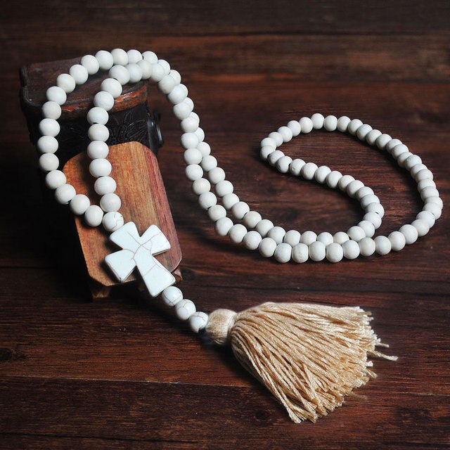 Handmade Stones Tassels Wood Beads Necklace
