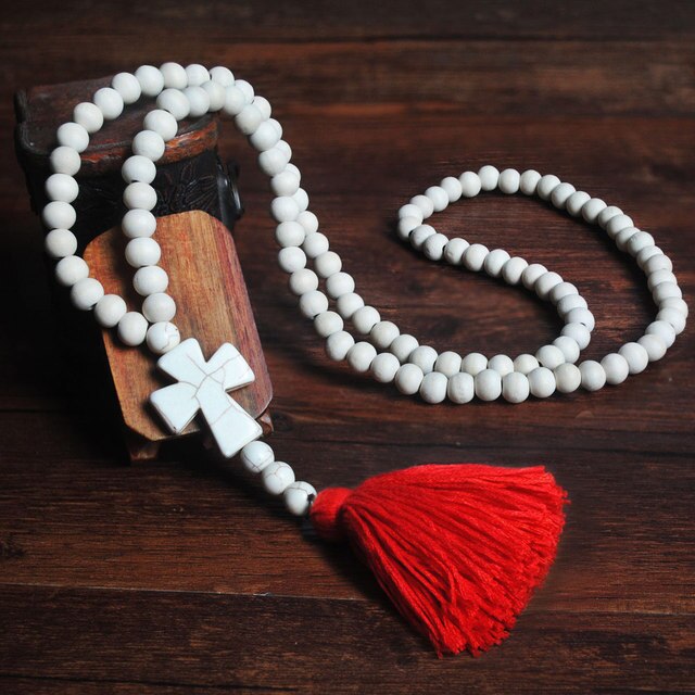 Handmade Stones Tassels Wood Beads Necklace