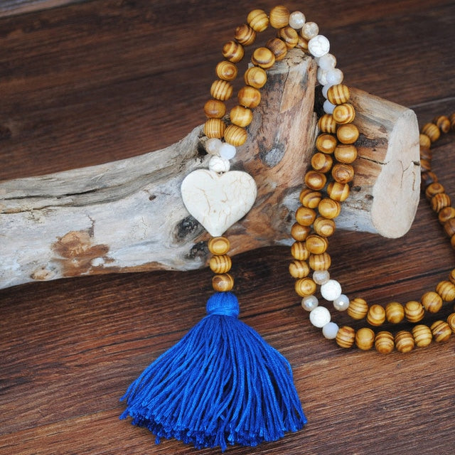 Handmade Stones Tassels Wood Beads Necklace