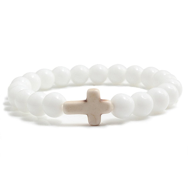 Trendy Jesus Cross Charm Blue Turquoises Men Bracelet