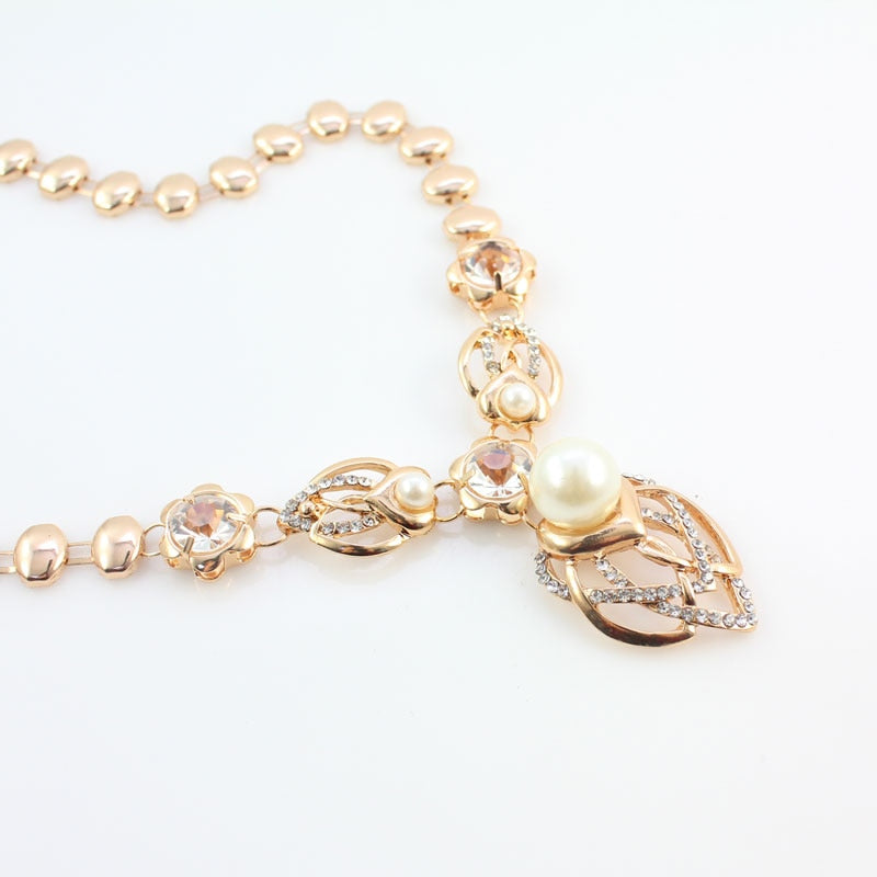Gold Color Imitation Pearl Wedding Costume Necklace Earrings Sets