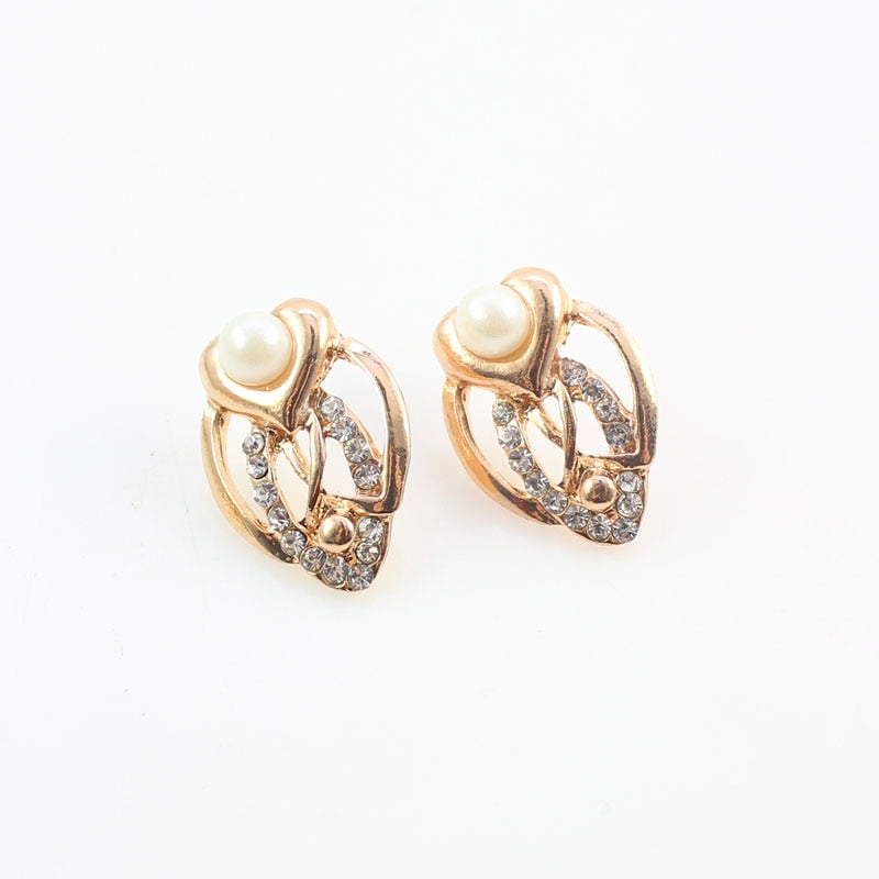 Gold Color Imitation Pearl Wedding Costume Necklace Earrings Sets