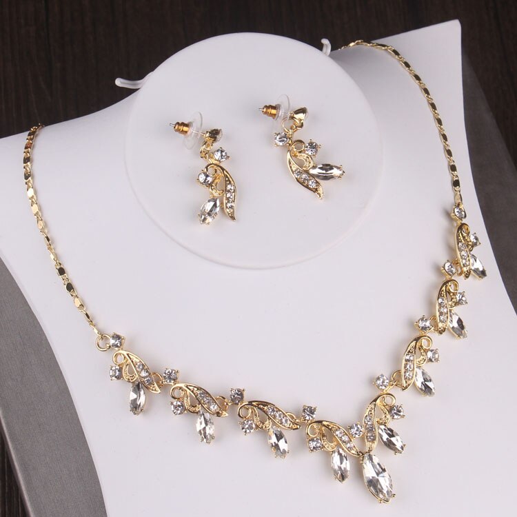 Baroque Vintage Gold Crystal Leaf Bridal Jewelry Sets