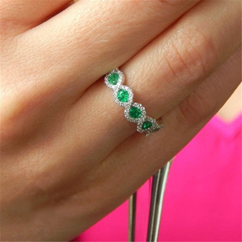 Fashion Women Ring Vintage Red/Green Zircon Stone Ring