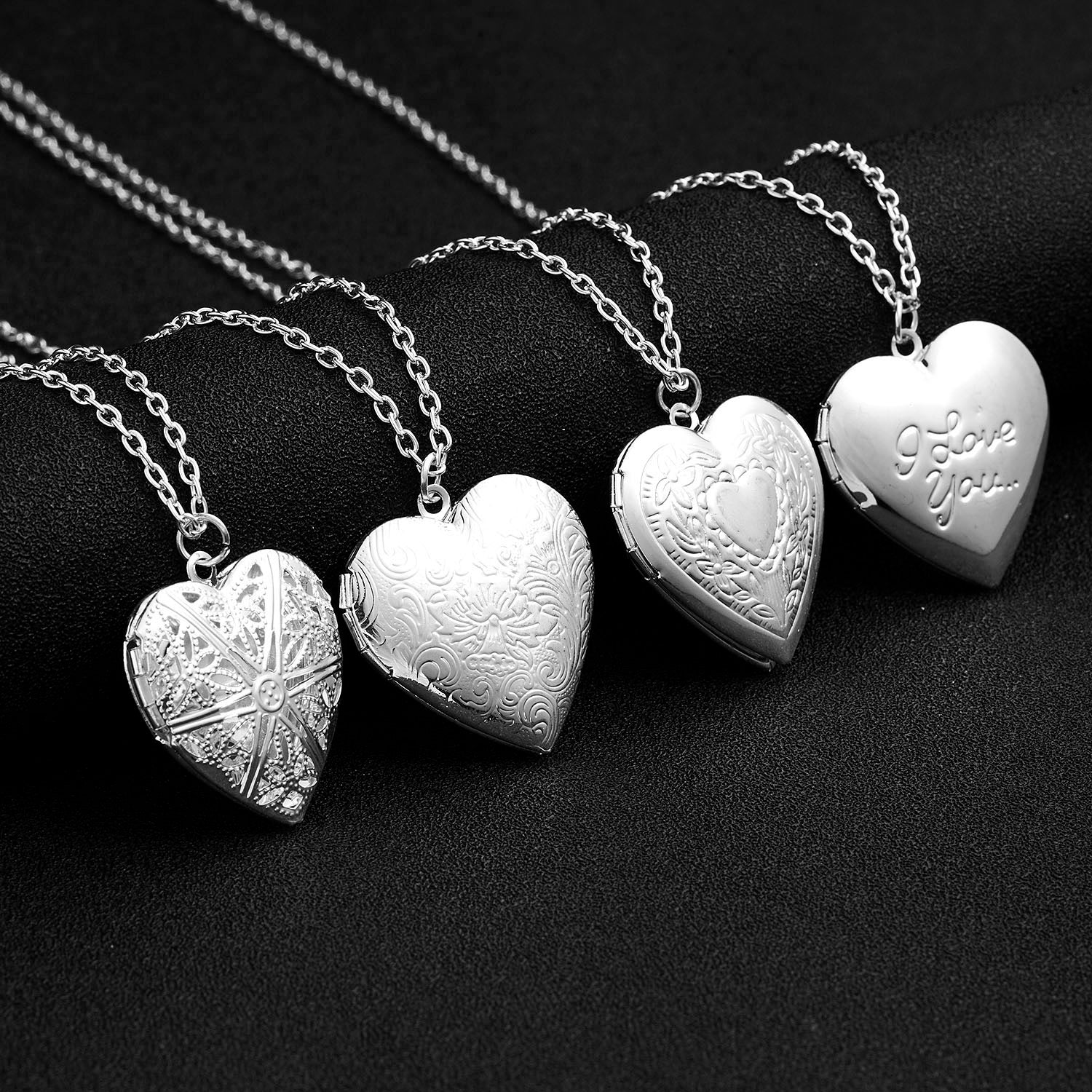 Unique Carved Design Heart-shaped Photo Frame Pendant Necklace