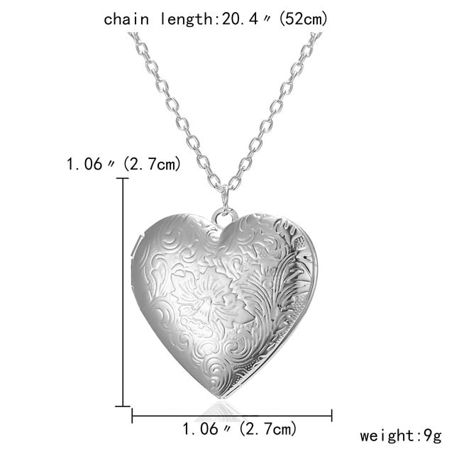 Unique Carved Design Heart-shaped Photo Frame Pendant Necklace