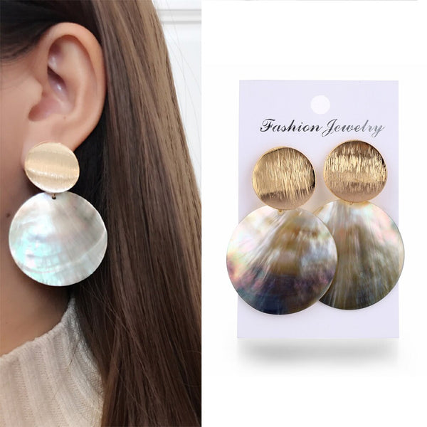 Fashion Round Shell Clip Earrings Without Piercing Metal Geometric Earrings