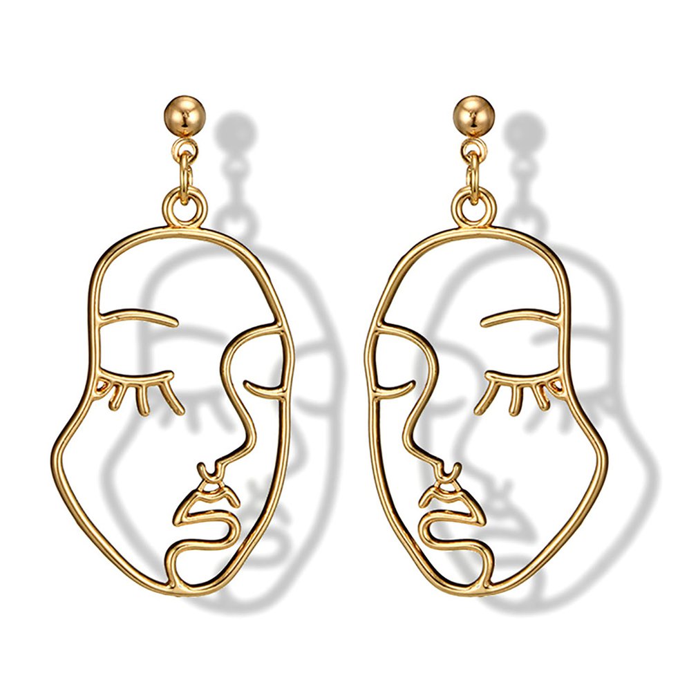 Abstract Stylish Hollow Out Face Earrings Clip Girls Statement clip Earrings
