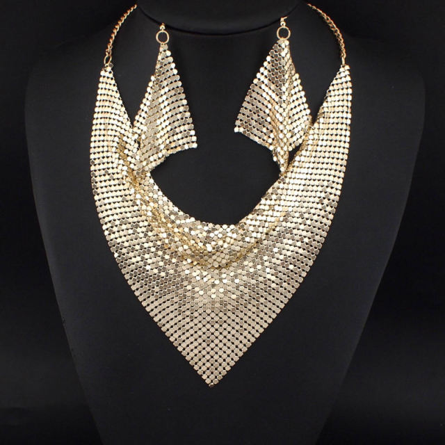 Metal Slice Bib Choker Necklaces Earrings Party  Sets