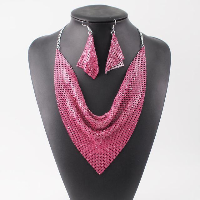 Metal Slice Bib Choker Necklaces Earrings Party  Sets