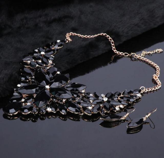 Crystal Choker Statement Necklace Earring Jewelry Set