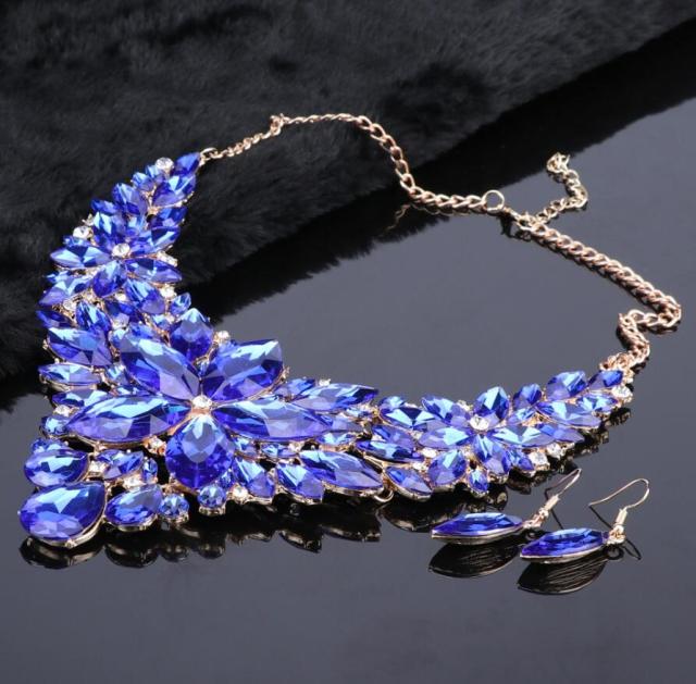 Crystal Choker Statement Necklace Earring Jewelry Set