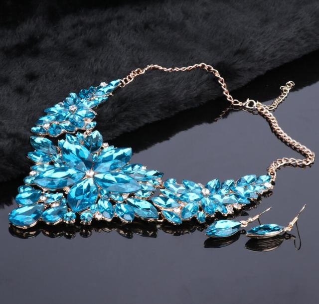 Crystal Choker Statement Necklace Earring Jewelry Set