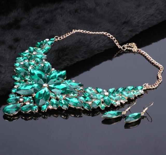 Crystal Choker Statement Necklace Earring Jewelry Set