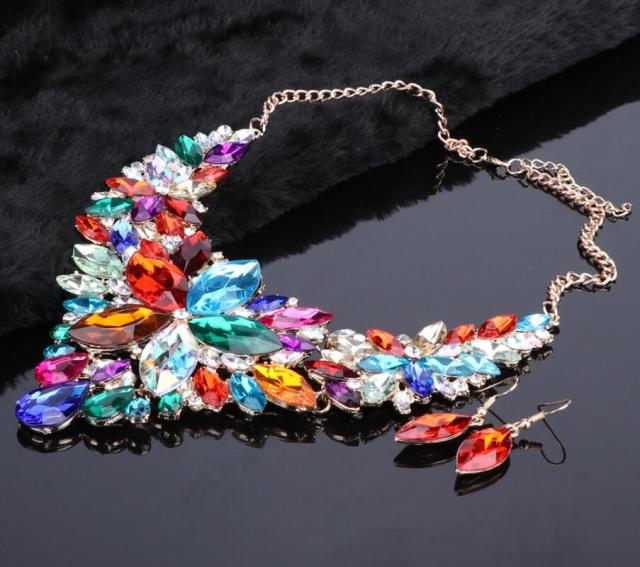 Crystal Choker Statement Necklace Earring Jewelry Set