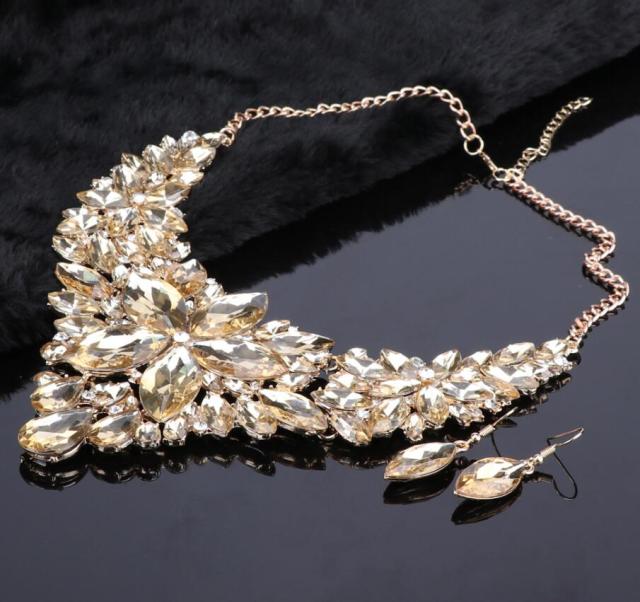 Crystal Choker Statement Necklace Earring Jewelry Set
