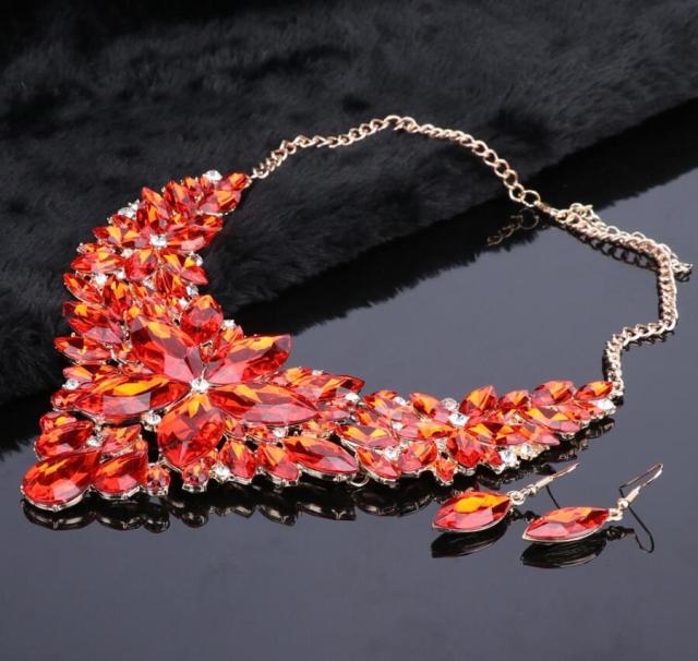Crystal Choker Statement Necklace Earring Jewelry Set
