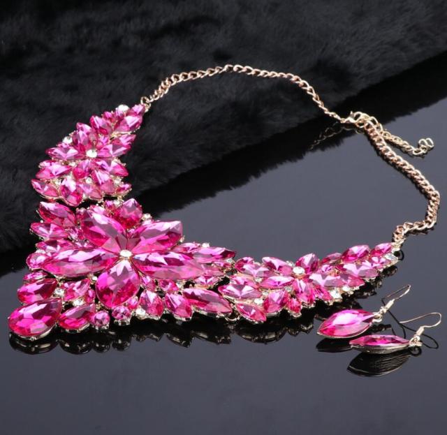 Crystal Choker Statement Necklace Earring Jewelry Set
