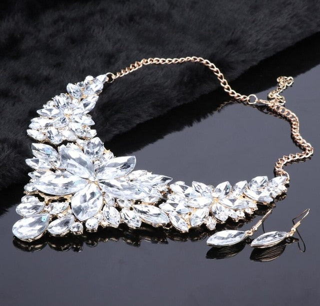 Crystal Choker Statement Necklace Earring Jewelry Set