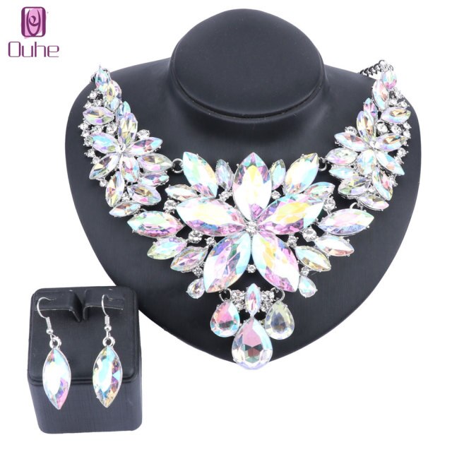 Crystal Choker Statement Necklace Earring Jewelry Set