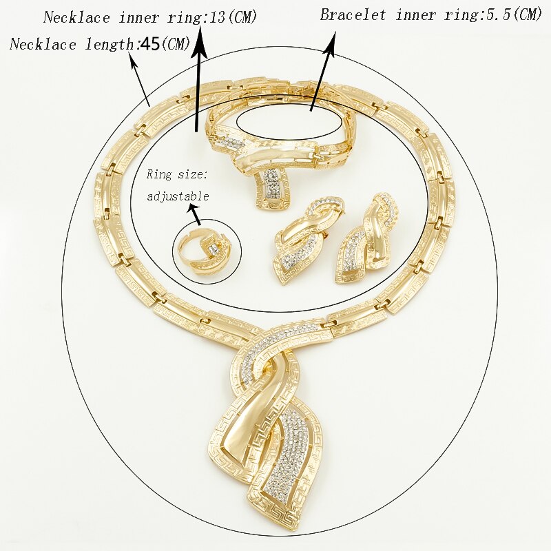 Nigerian Crystal Necklace Hoop Earrings Women Italian Bridal Jewelry Sets