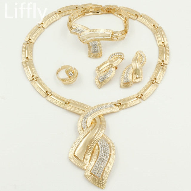 Nigerian Crystal Necklace Hoop Earrings Women Italian Bridal Jewelry Sets
