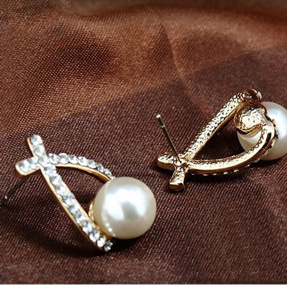 Fashion Gold Silver Color Cross Crystal Stud Earrings