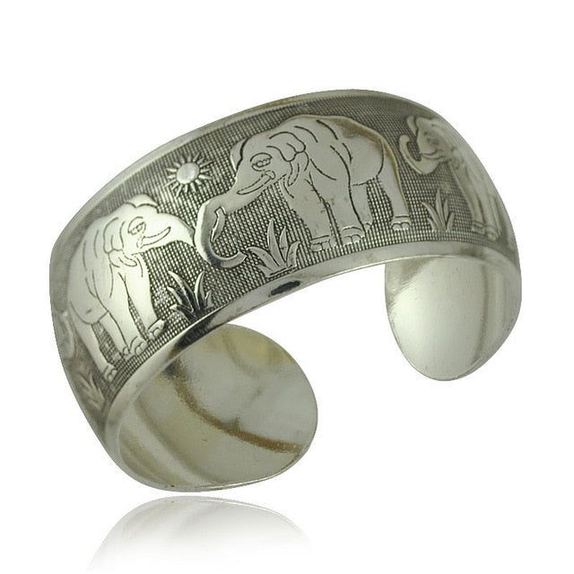 Tibetan Silver Plated Carved Flower Geometric Animal Opening Bangle