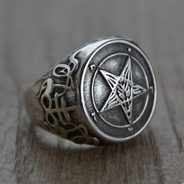 Occult Stainless Steel Sigil of Baphomet Ring Gothic Witch Church of Satan Cross Rings