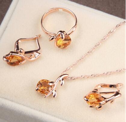 african bridal gold color necklace earrings Ring  jewellery set