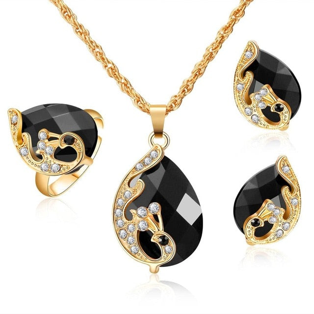 african bridal gold color necklace earrings Ring  jewellery set