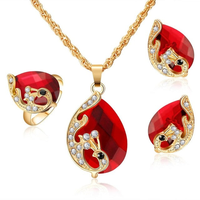 african bridal gold color necklace earrings Ring  jewellery set