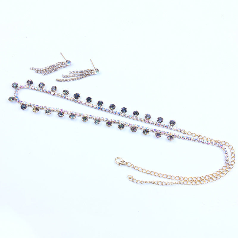 Simple Chain Rhinestone Bridal Necklace Earrings Set