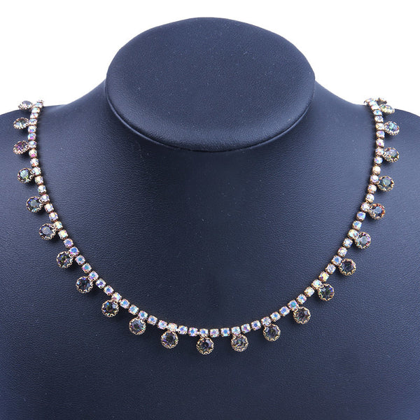 Conjunto de collar y pendientes de novia con cadena sencilla y diamantes de imitación