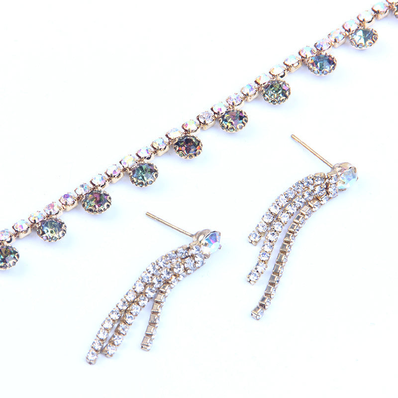Simple Chain Rhinestone Bridal Necklace Earrings Set