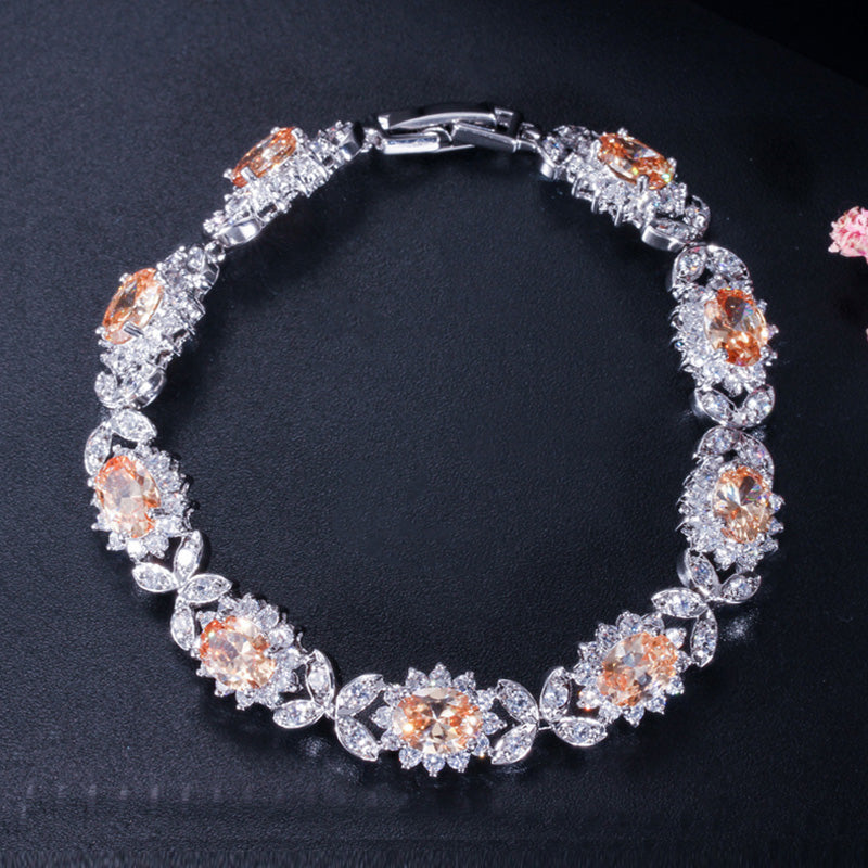 Clear White Big Flower Chain Link Bracelets for Wedding Gift