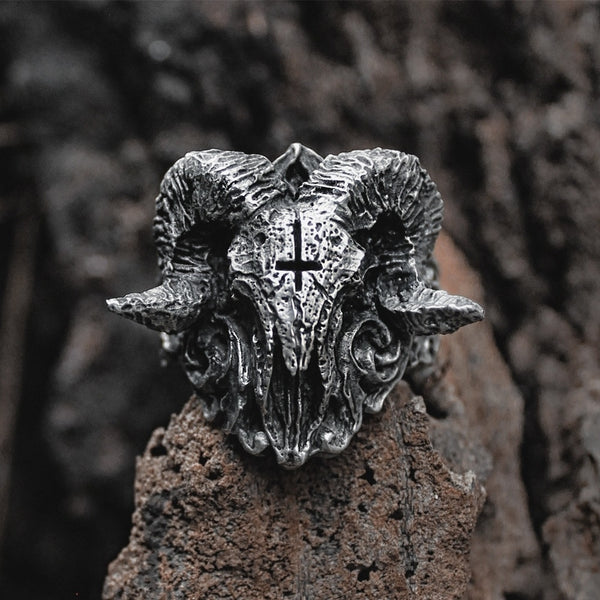 Anillo de motociclista de acero inoxidable 316L para hombre, diseño único de calavera de demonio satánico gótico punk Sorath