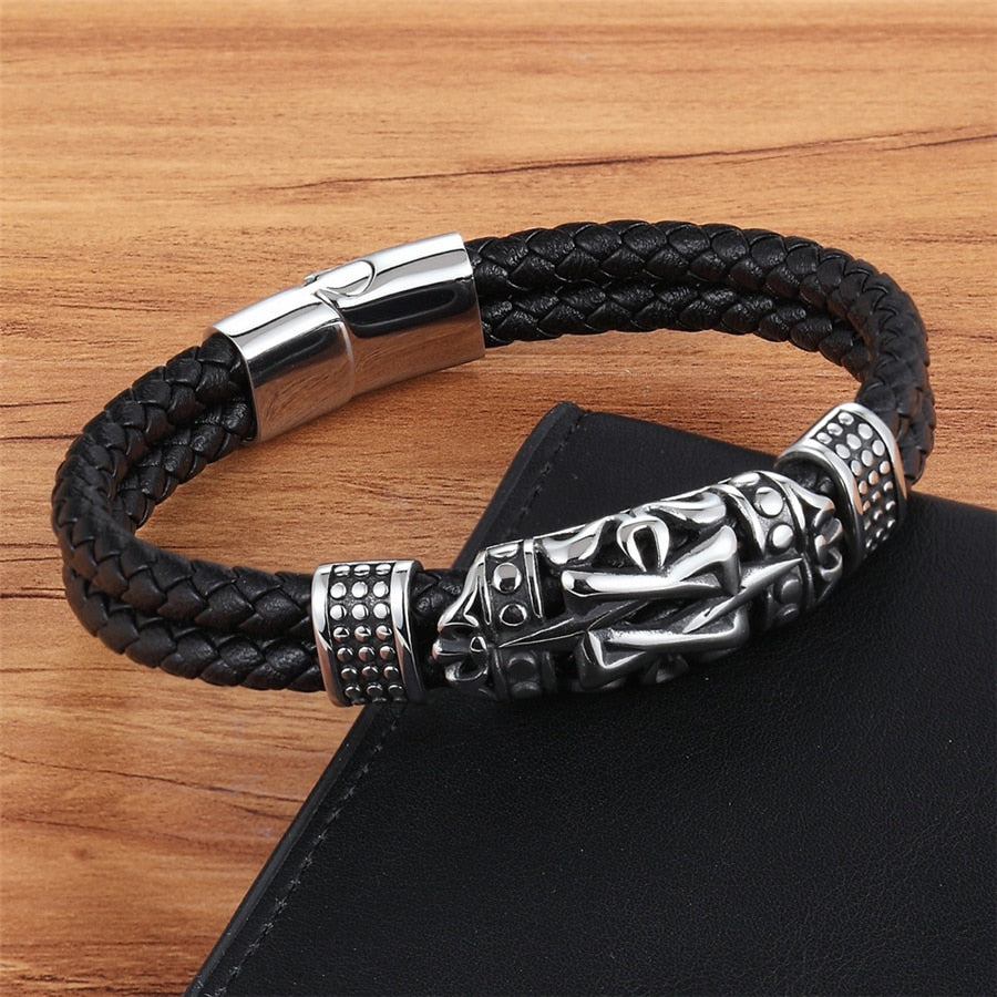 Punk Style Ancient Architecture Totem  Leather Bracelet
