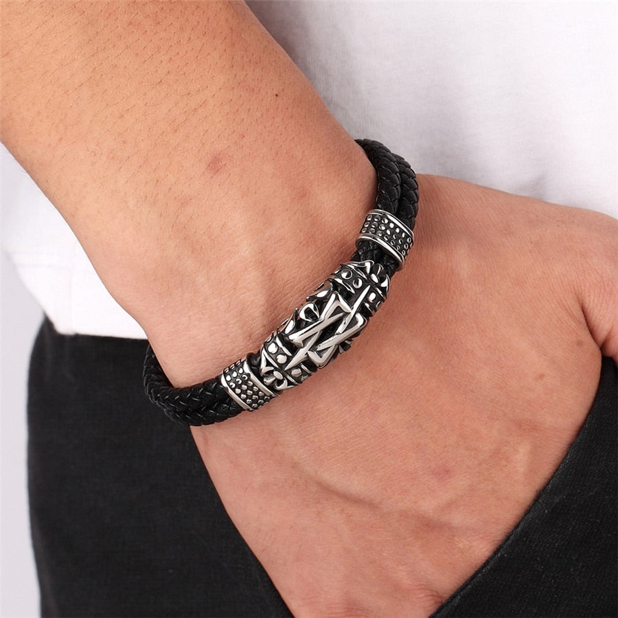 Punk Style Ancient Architecture Totem  Leather Bracelet