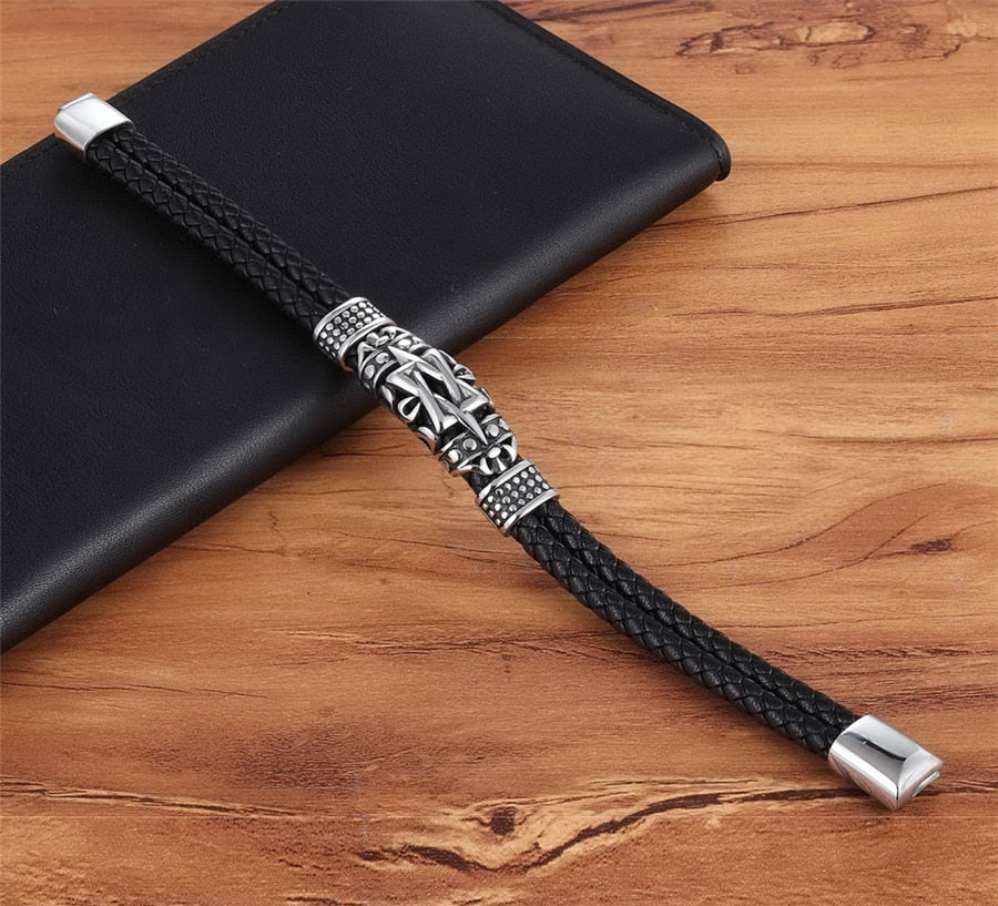 Punk Style Ancient Architecture Totem  Leather Bracelet