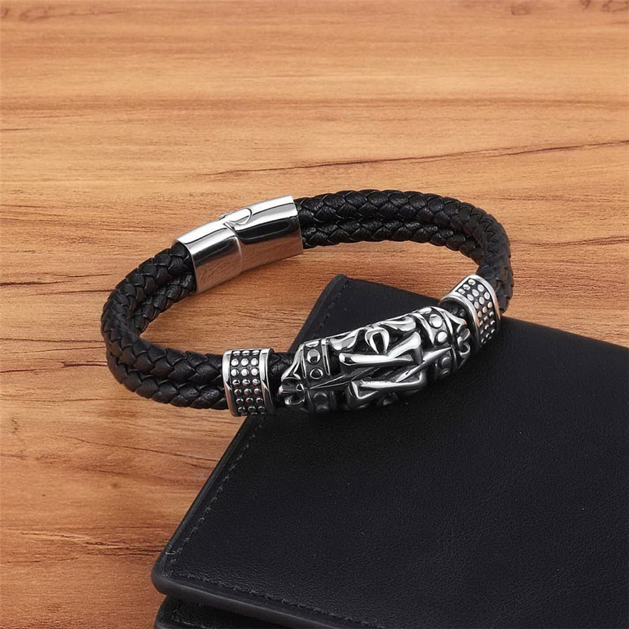 Punk Style Ancient Architecture Totem  Leather Bracelet