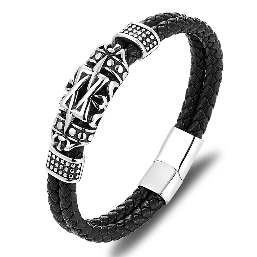 Punk Style Ancient Architecture Totem  Leather Bracelet